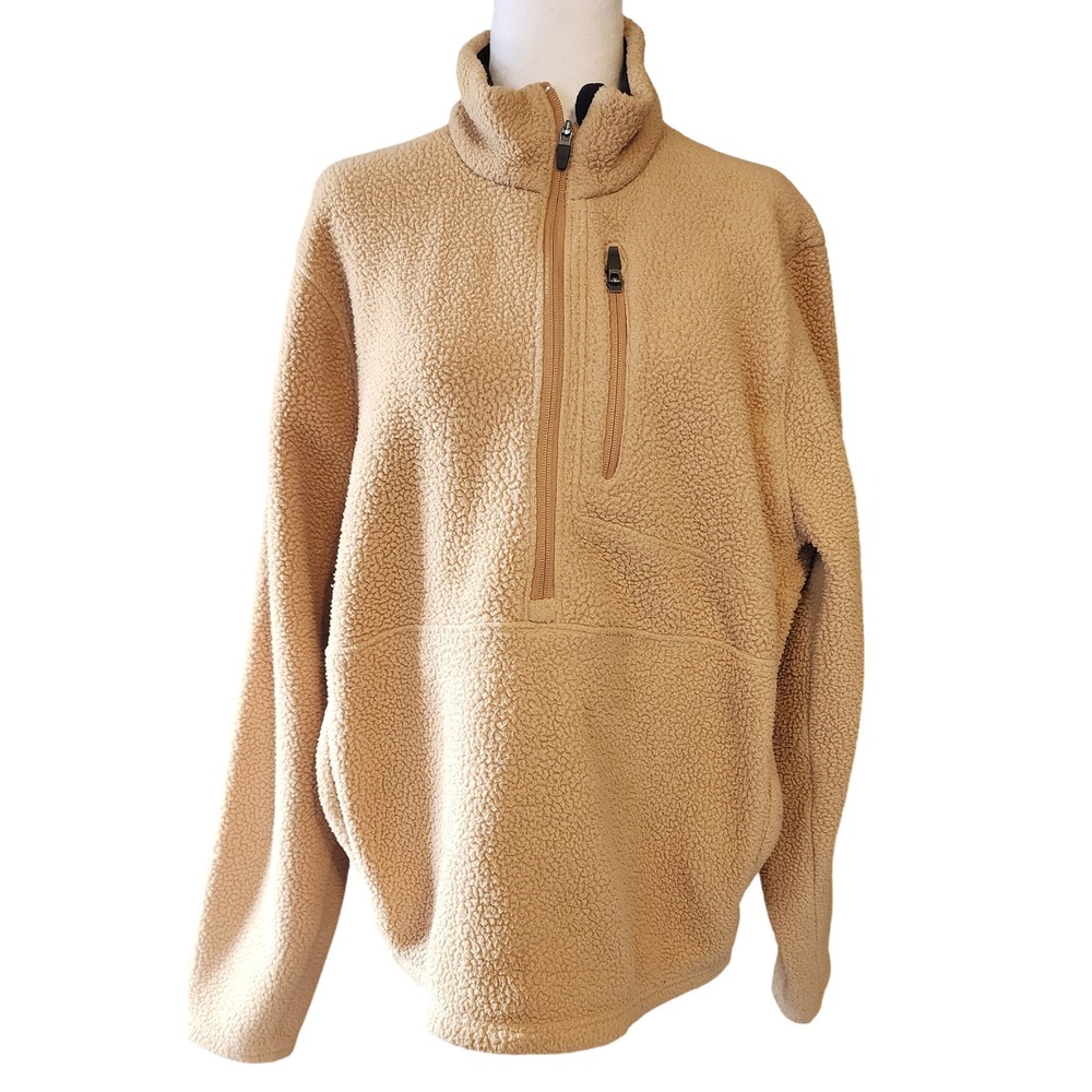 Backcountry Quarter Zip Fleece Pullover Jacket Beige Wool Blend Mens Large